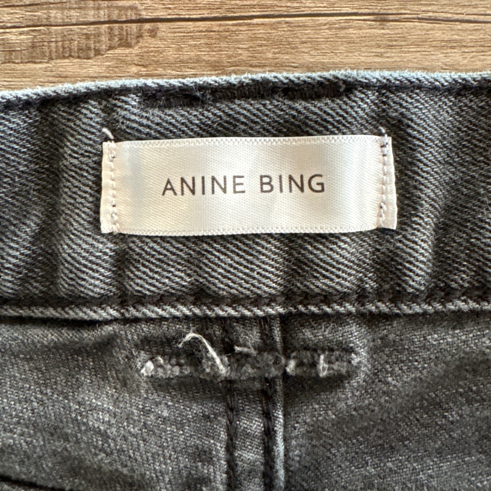 Anine Bing Jeans Womens 30x27 Charcoal Gray High Rise Straight Leg Raw Hem Denim - Picture 3 of 8